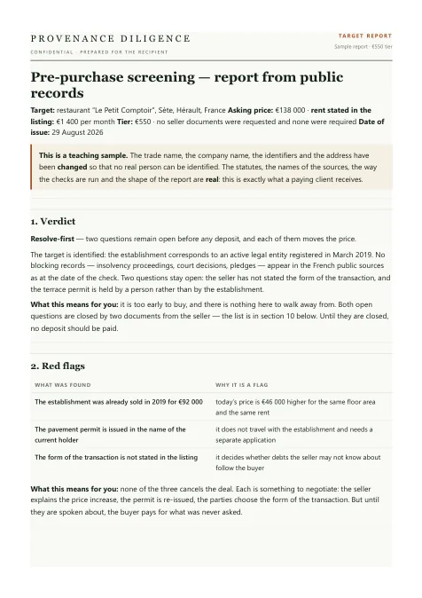 First page of the sample report