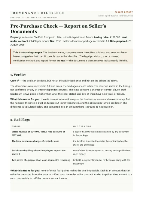 First page of the sample report