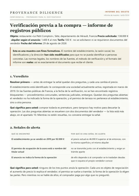 Primera página del informe de muestra