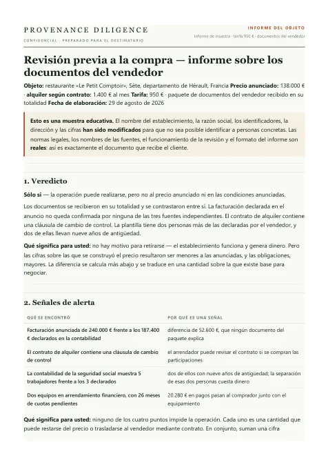 Primera página del informe de muestra