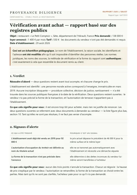 Première page de l'exemple de rapport