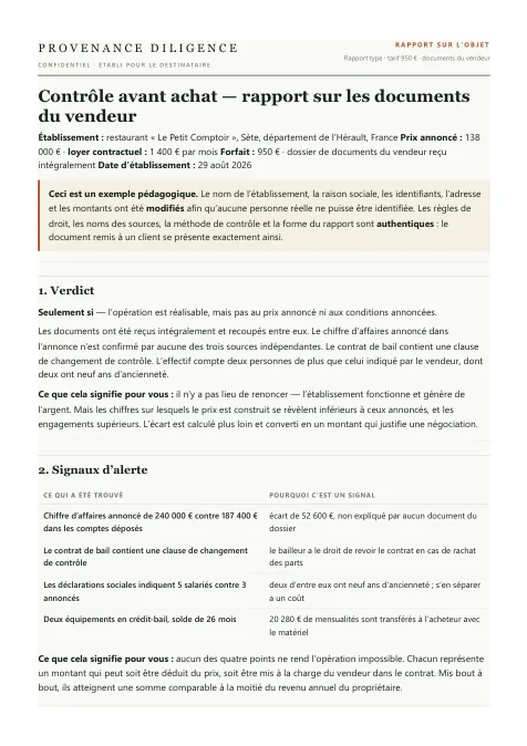 Première page de l'exemple de rapport