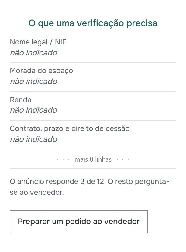 O painel da extensão gratuita ao lado de um anúncio de venda de negócio: das 12 coisas de que uma verificação precisa, quais o anúncio indica, e um botão que redige um pedido ao vendedor