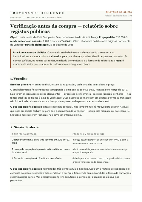 Primeira página do relatório de amostra