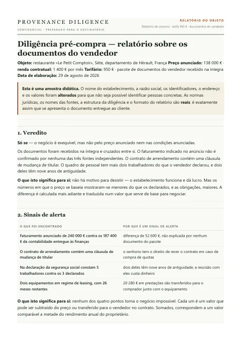Primeira página do relatório de amostra